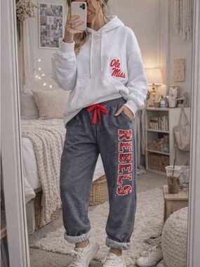 Ole Miss Rebels Sequin Logo Sweatpants Dorm Ready Game Day Lounge Joggers Gray S